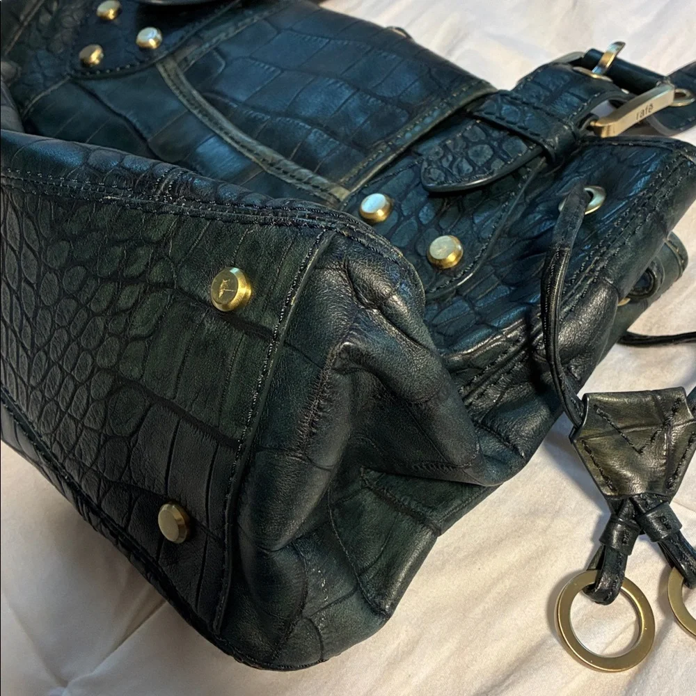 Rafe Dark Green Croc-Embossed Handbag with Gold Accents - Picture 3 of 7